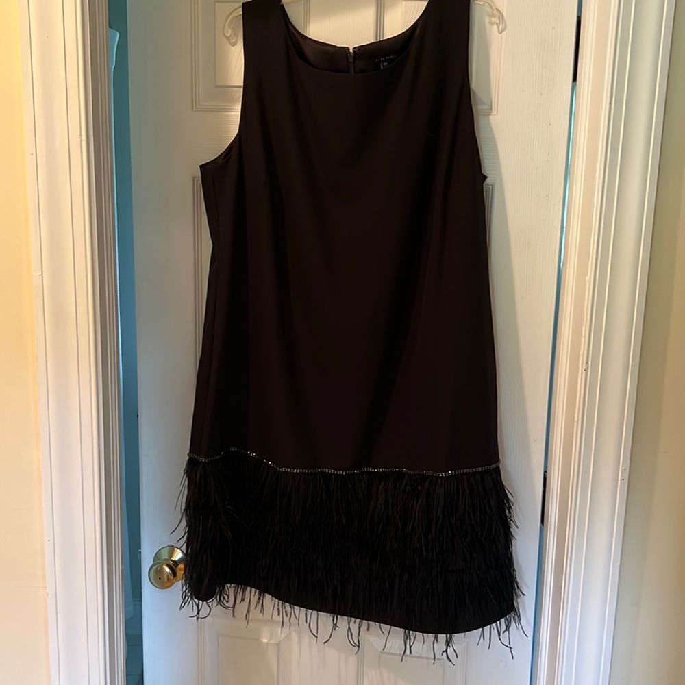 New Alex Marie black cocktail dress with feather and rhinestone bottom- 18W